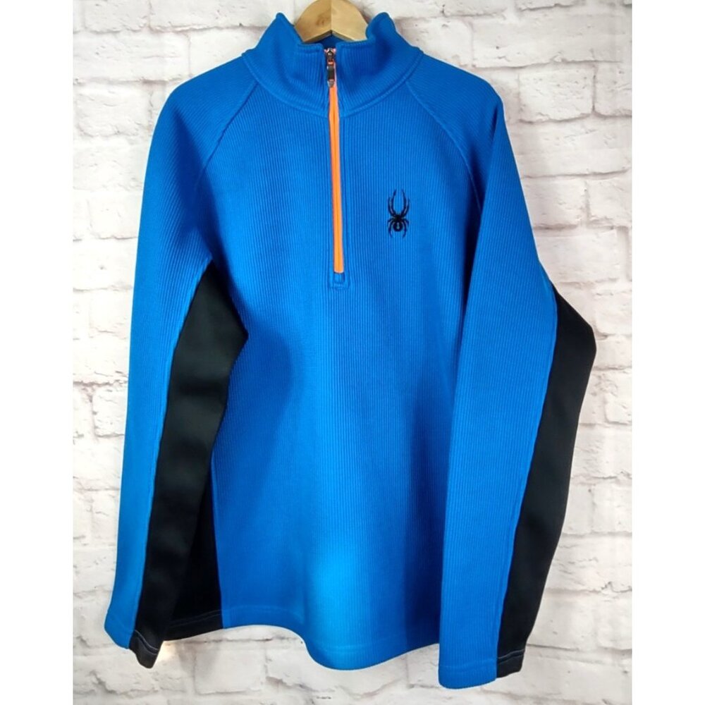 Spyder Core Mens Sweater Pullover 1/4 Zip XL Blue Black Size Ribbed Waffle Knit